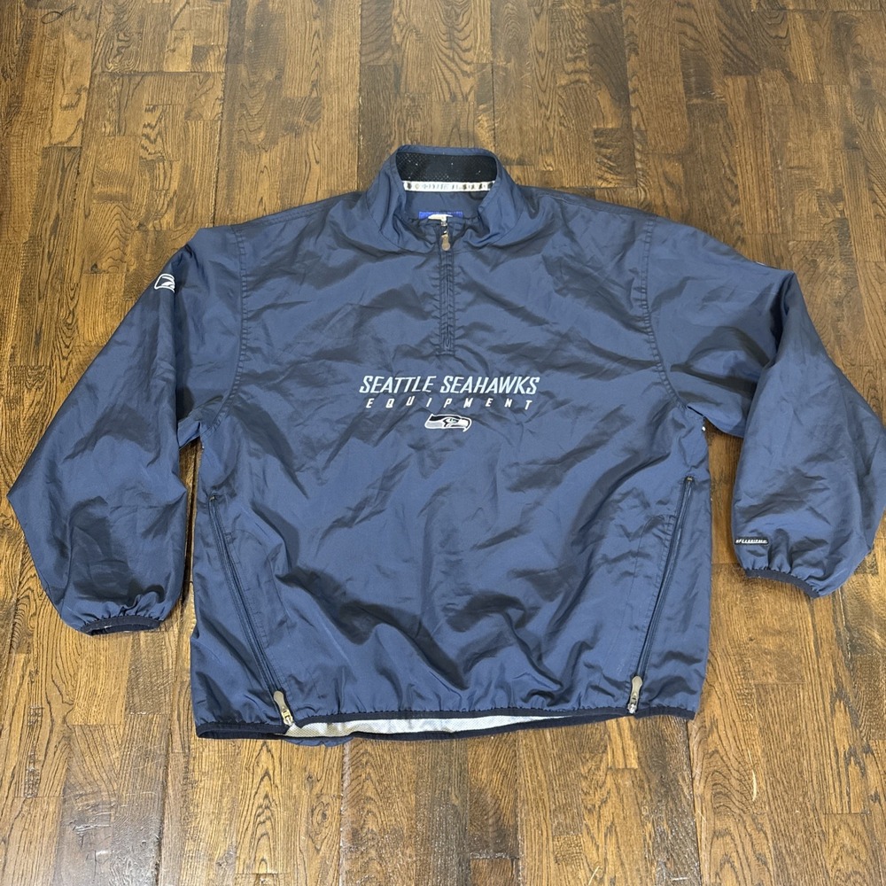 Reebok Seattle Seahawks NFL Equipment 1/4 Zip Windbreaker Jacket Mens XL Navy